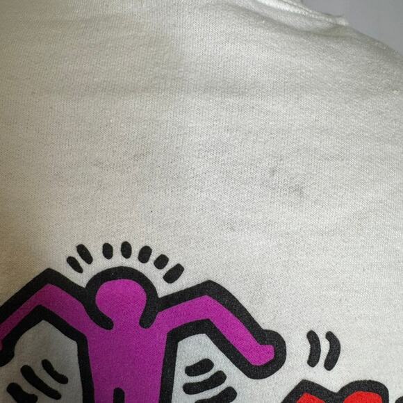 Keith Haring White Hoodie Dancing Figures Graphic Pullover Art Sweatshirt Large - Picture 7 of 10